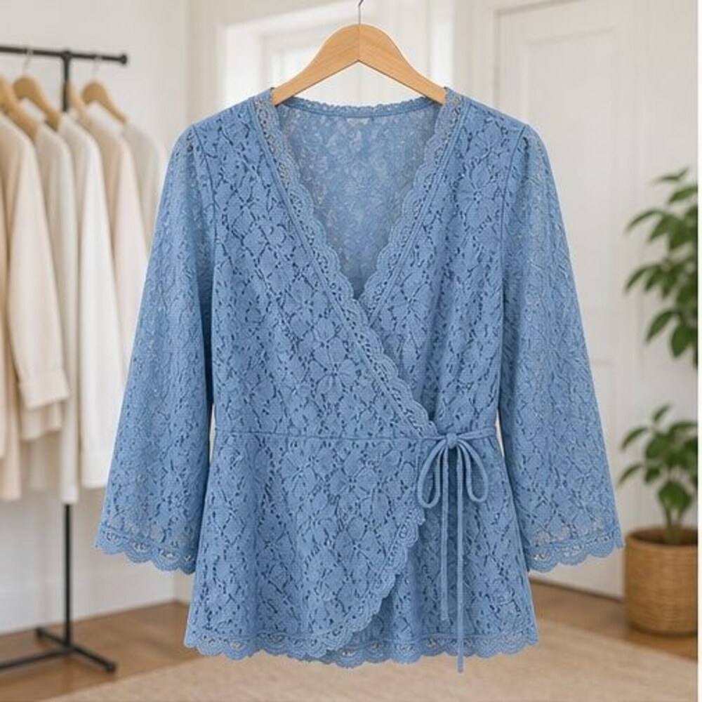 Blue V Neck Top